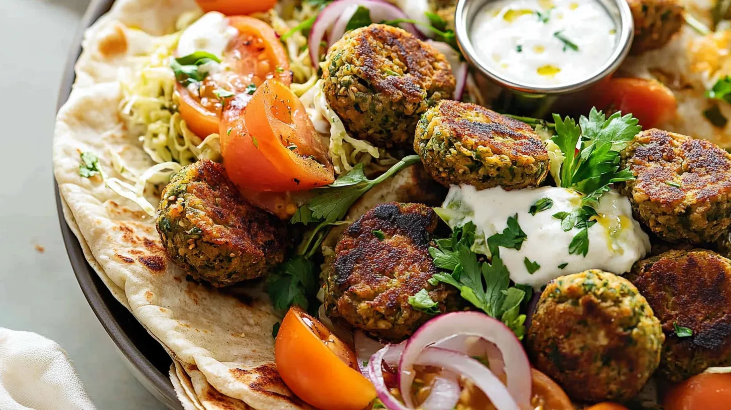 A plate of food with meatballs and tomatoes.