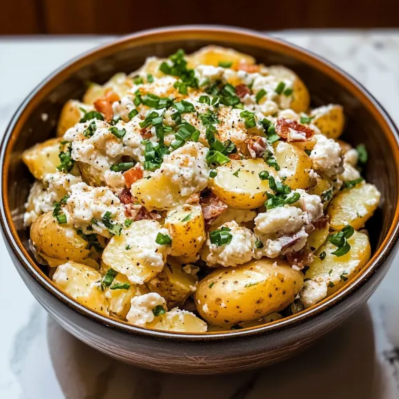 A bowl of food with potatoes and cheese.