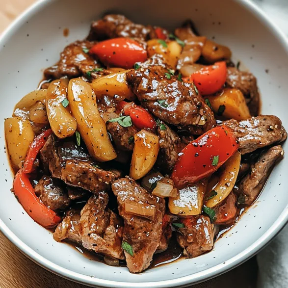 A bowl of beef and vegetables.