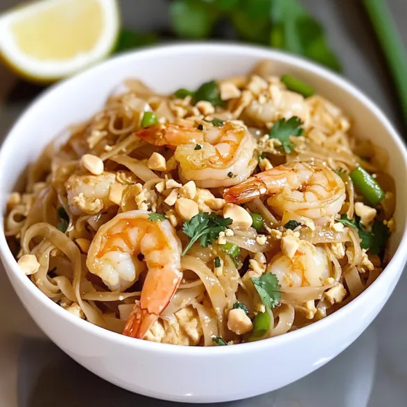 A bowl of shrimp and noodles.