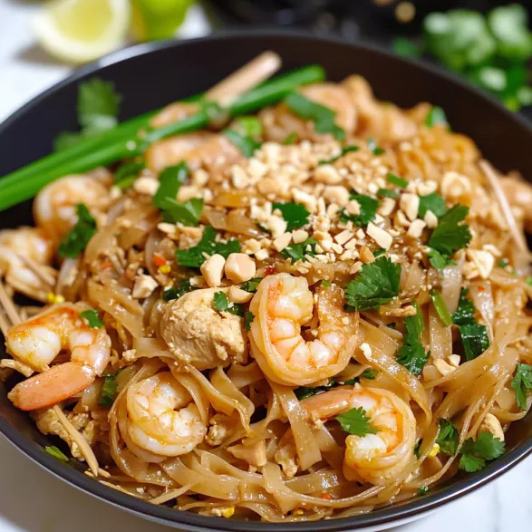 A bowl of noodles with shrimp and vegetables.