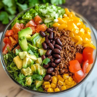 A bowl of food with a variety of ingredients.