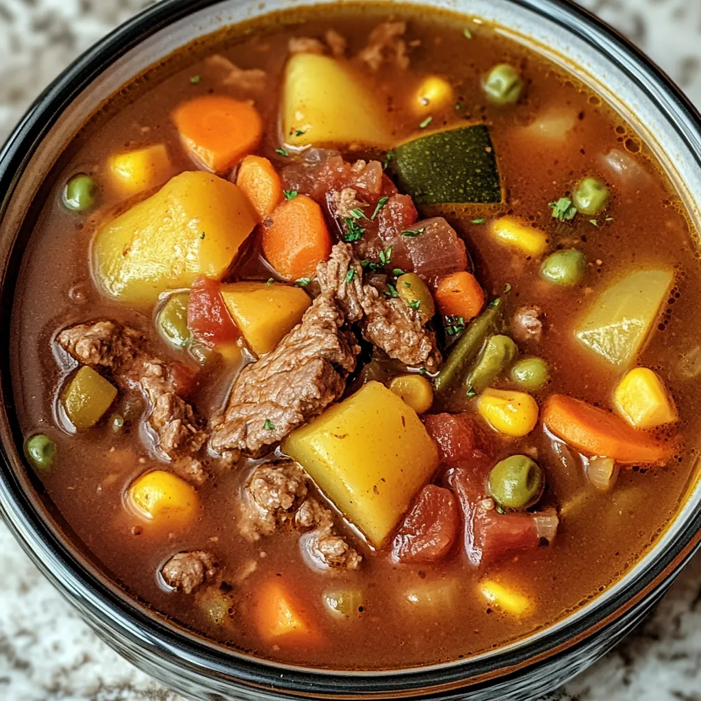 A bowl of soup with meat and vegetables.