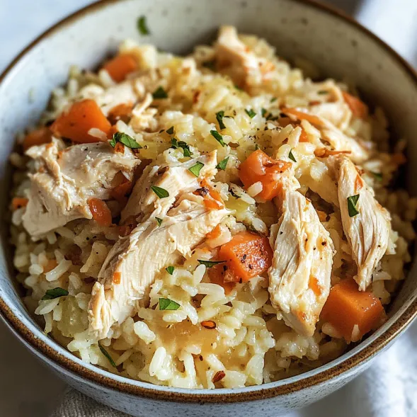 A bowl of rice and chicken.