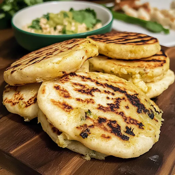 A stack of pita bread with green toppings.