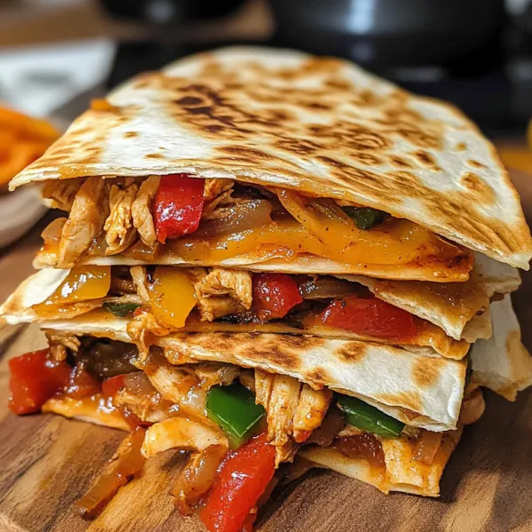 A stack of chicken tacos on a wooden table.
