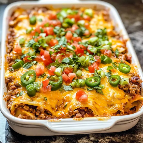 A white dish with a casserole in it.