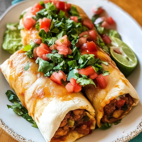 Two burritos with tomatoes and lettuce on a plate.