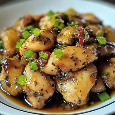 A plate of food with chicken and green onions.