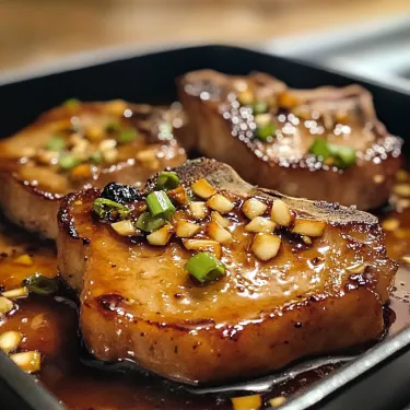 A pan of meat with green onions.