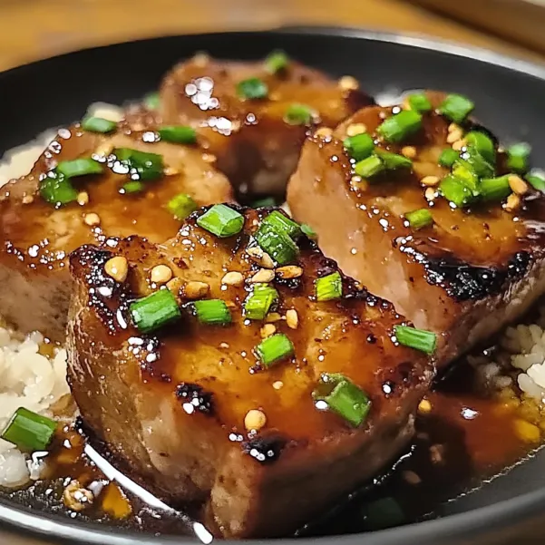 A plate of meat with green onions on top.
