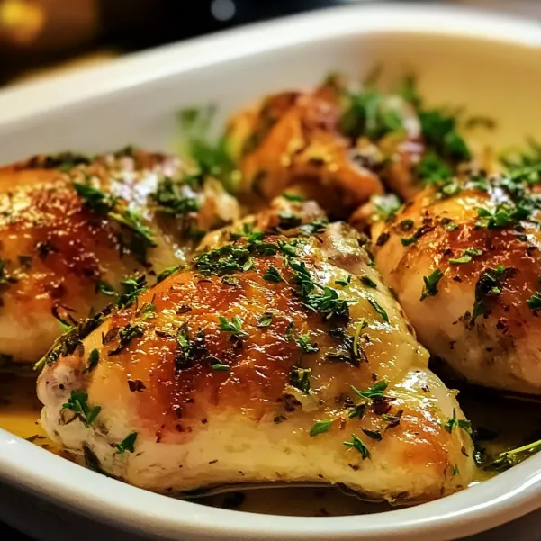 Chicken with herbs in a bowl.
