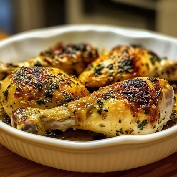 A plate of chicken with herbs.