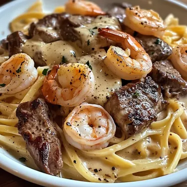 A plate of food with shrimp and meat.