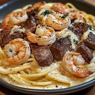 A plate of shrimp and pasta.