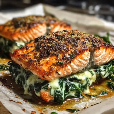 Two pieces of fish with greens on a plate.