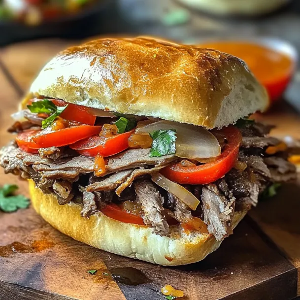 A sandwich with tomatoes and onions.