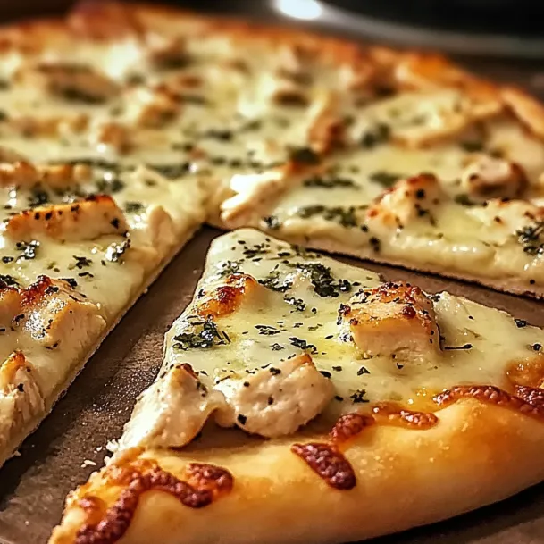A slice of pizza with chicken and cheese.