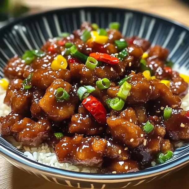 A bowl of chicken stir fry with rice.
