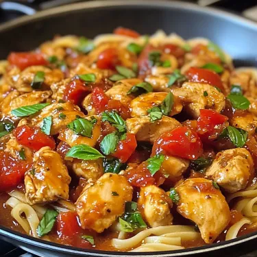 A pan of chicken and tomatoes.