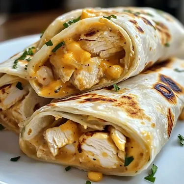 A plate with two chicken burritos.