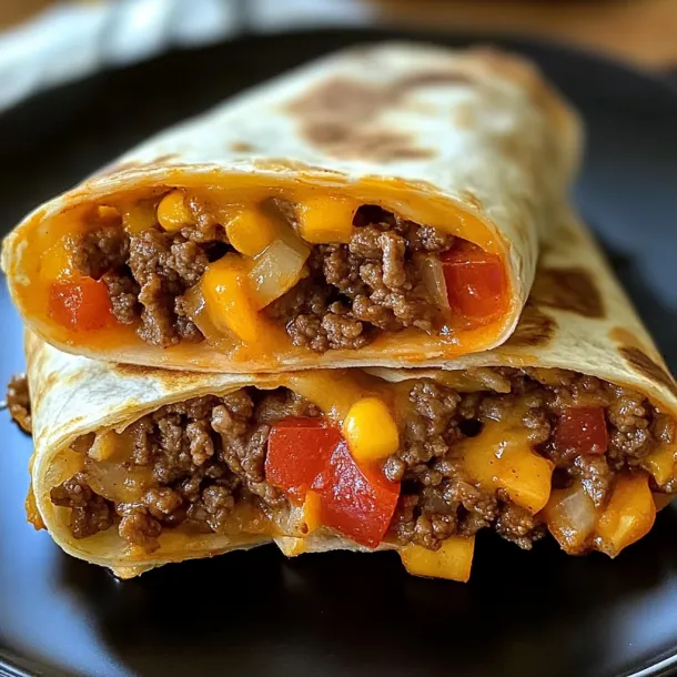 A burrito with meat and vegetables.