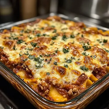 A pan of lasagna with cheese and meat.