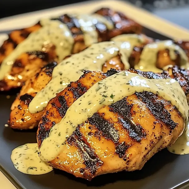 Chicken with sauce on a plate.