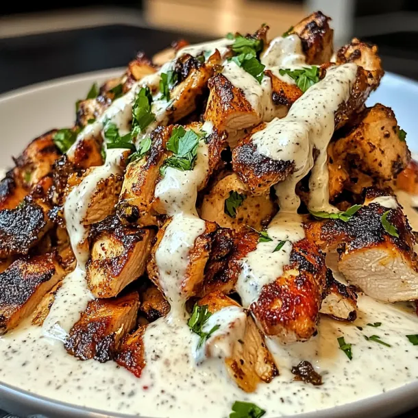 A plate of chicken covered in sauce, looking delicious.