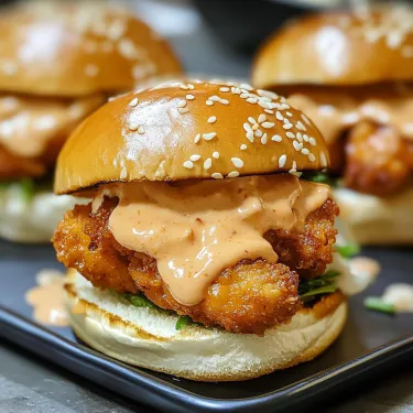 A plate stacked with saucy chicken slider sandwiches.