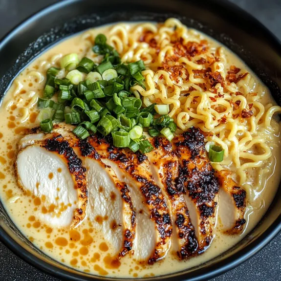 A bowl packed with saucy noodles, chicken, and veggies.