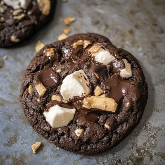 A chocolate chip cookie with white chocolate chips.