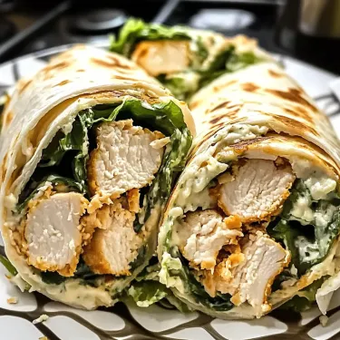 A plate with a wrap stuffed with chicken and lettuce.