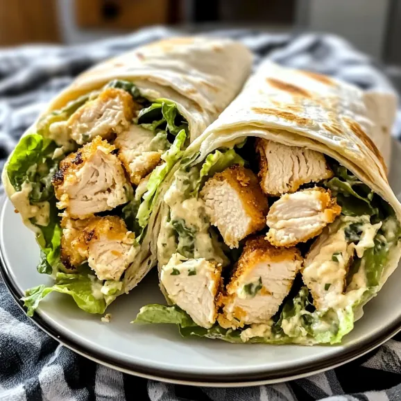 A plate showing off a chicken caesar wrap.