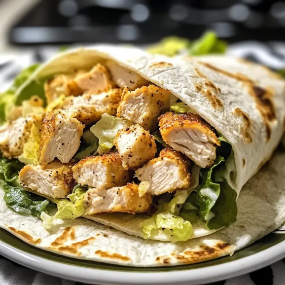 Chicken wrap packed with lettuce and spices.