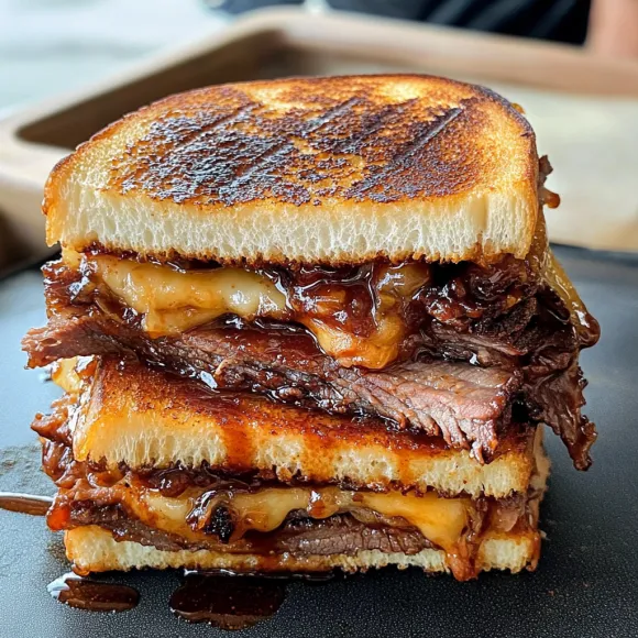 A bunch of melty sandwiches piled up together.