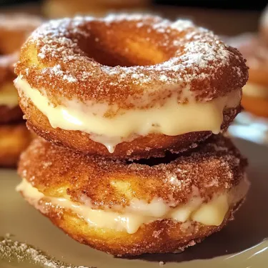 Two sugar-dusted donuts with creamy white topping.