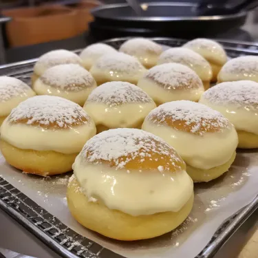 A tray of powdered donuts.
