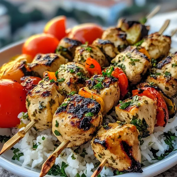 A plate with rice and grilled meat and veggies.