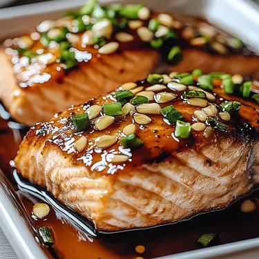 Two crispy salmon pieces with glossy sauce on a plate.