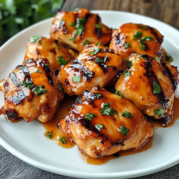 Chicken thighs glazed and saucy on a plate.
