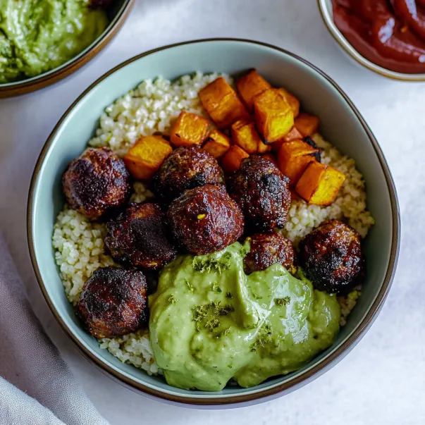 A generous bowl packed with rice and saucy meatballs.