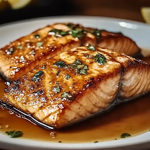 Two salmon fillets sitting on a plate.
