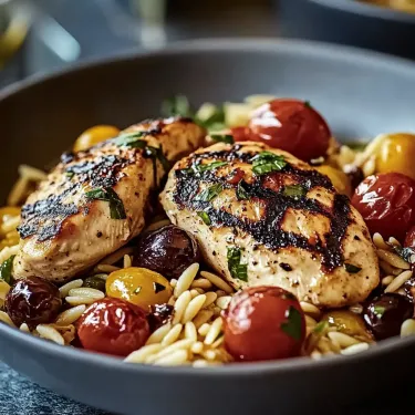 A plate of food with chicken, tomatoes, and rice.