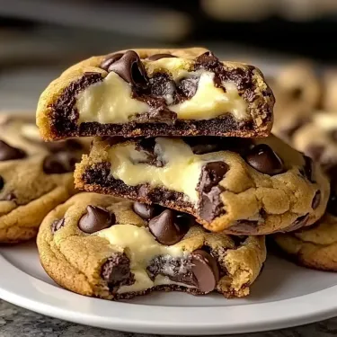 A stack of chocolate chip cookies.