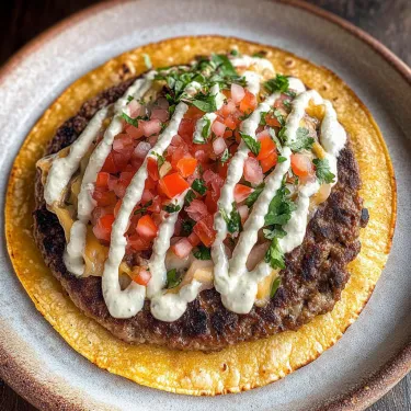 Loaded burger with tomatoes and melted cheese on top.