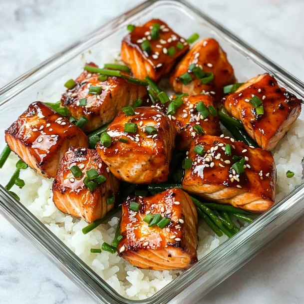A glass bowl of food with rice and fish.