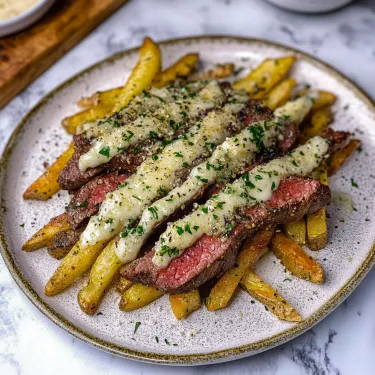 A plate of steak and fries.