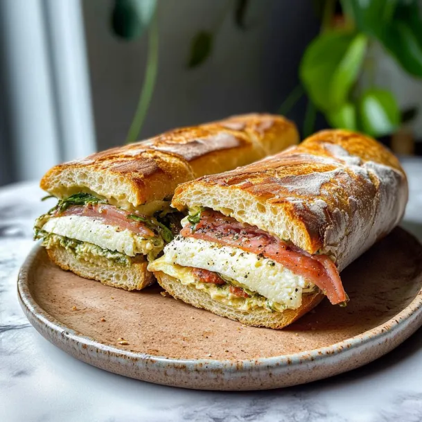 Plate with two loaded sandwiches.