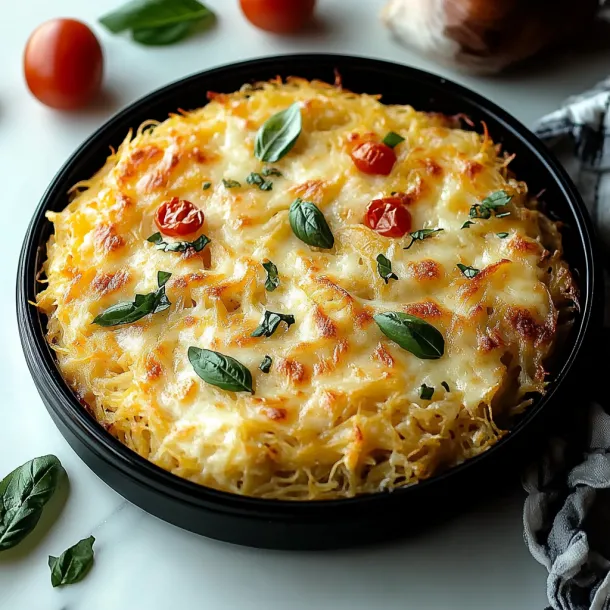 A bowl of food with tomatoes and basil.